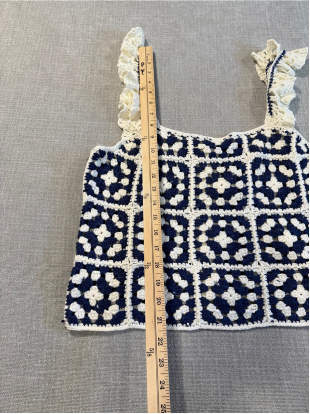 Lulus Oh-So Sunny Ivory and Blue Ruffled Crochet Sleeveless Top medium - Picture 4 of 9